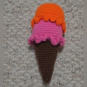 Hand Crafted Orange and Pink Crochet Ice Cream Cone